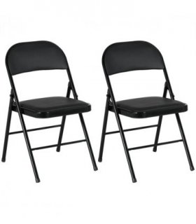 HOMCOM 2 Pack Padded Folding Chairs with Cushioned Seat and Metal Frame Black