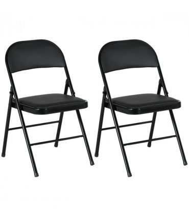 HOMCOM 2 Pack Padded Folding Chairs with Cushioned Seat and Metal Frame Black