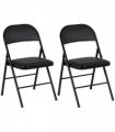 HOMCOM 2 Pack Padded Folding Chairs with Cushioned Seat and Metal Frame Black