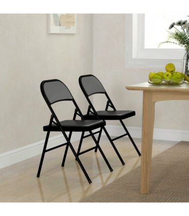 HOMCOM 2 Pack Padded Folding Chairs with Cushioned Seat and Metal Frame Black