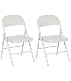 HOMCOM 2 Pack Padded Folding Chairs with Cushioned Seat and Metal Frame White