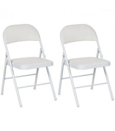 HOMCOM 2 Pack Padded Folding Chairs with Cushioned Seat and Metal Frame White