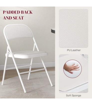HOMCOM 2 Pack Padded Folding Chairs with Cushioned Seat and Metal Frame White