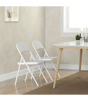 HOMCOM 2 Pack Padded Folding Chairs with Cushioned Seat and Metal Frame White