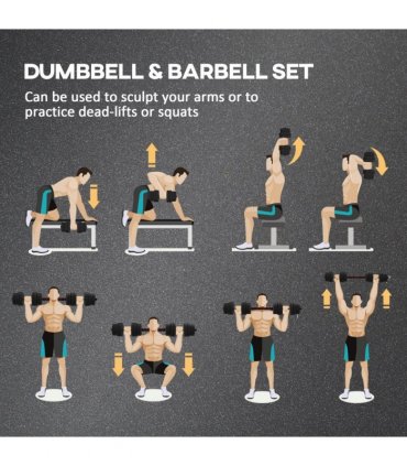 HOMCOM 30kg Adjustable 2 IN 1 Barbell Dumbbells Weight Set for Body Fitness