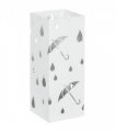HOMCOM Metal Umbrella Stand, Square Umbrella Basket with 4 Hooks Drip Tray White