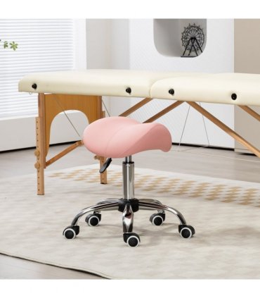HOMCOM PU Leather Saddle Stool w/ Moulded Padded Seat Adjustable Height Pink