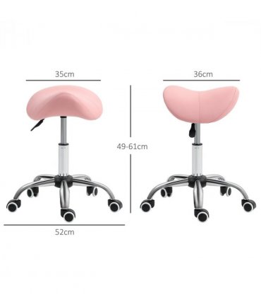 HOMCOM PU Leather Saddle Stool w/ Moulded Padded Seat Adjustable Height Pink