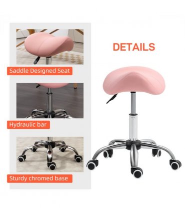 HOMCOM PU Leather Saddle Stool w/ Moulded Padded Seat Adjustable Height Pink