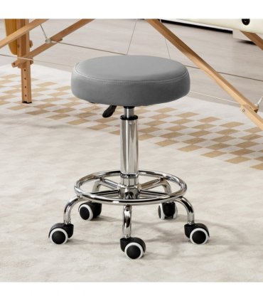 Vinsetto Round PU leather Salon Beautician Stool Adjustable Height, Grey
