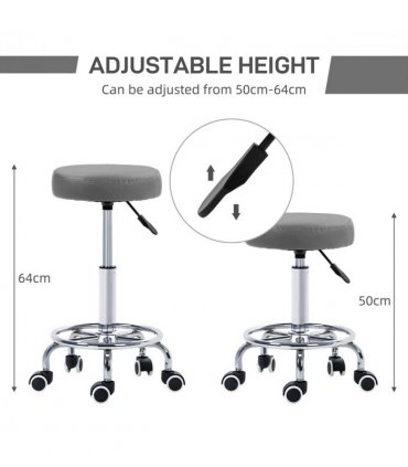 Vinsetto Round PU leather Salon Beautician Stool Adjustable Height, Grey
