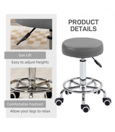 Vinsetto Round PU leather Salon Beautician Stool Adjustable Height, Grey