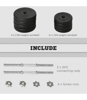 HOMCOM 20KG Adjustable Dumbbells Weight Set Hand Weight for Body Fitness
