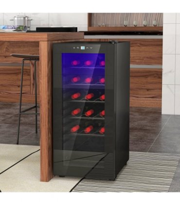 HOMCOM 50L Undercounter Wine Cooler Fridge with LED Light Glass Door 18 Bottles