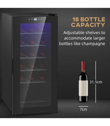HOMCOM 50L Undercounter Wine Cooler Fridge with LED Light Glass Door 18 Bottles