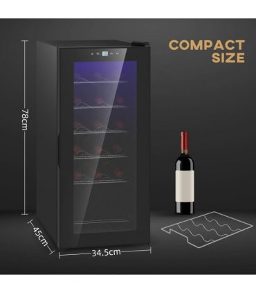 HOMCOM 50L Undercounter Wine Cooler Fridge with LED Light Glass Door 18 Bottles