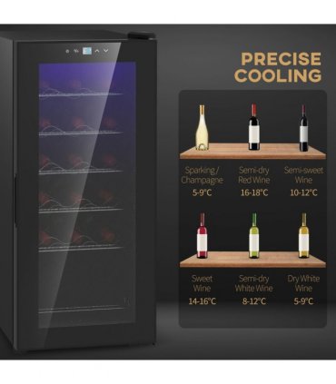 HOMCOM 50L Undercounter Wine Cooler Fridge with LED Light Glass Door 18 Bottles