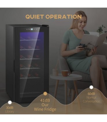HOMCOM 50L Undercounter Wine Cooler Fridge with LED Light Glass Door 18 Bottles