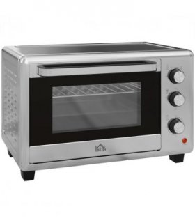 HOMCOM 30L Mini Oven with Adjustable Temperature, 60 Min Time 1600W, Silver
