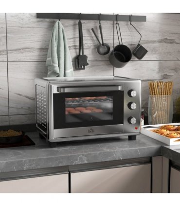 HOMCOM 30L Mini Oven with Adjustable Temperature, 60 Min Time 1600W, Silver