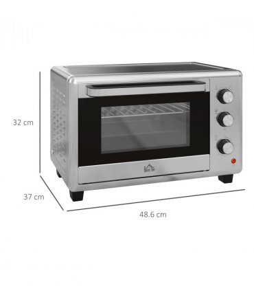 HOMCOM 30L Mini Oven with Adjustable Temperature, 60 Min Time 1600W, Silver