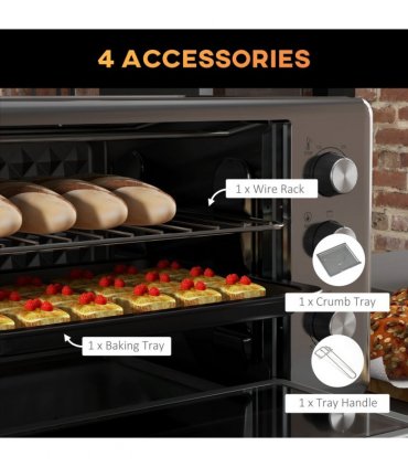 HOMCOM 30L Mini Oven with Adjustable Temperature, 60 Min Time 1600W, Silver