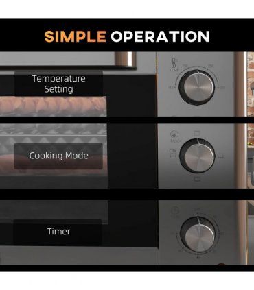 HOMCOM 30L Mini Oven with Adjustable Temperature, 60 Min Time 1600W, Silver