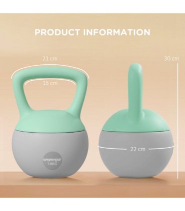 SPORTNOW 10KG Kettlebell with Soft Body and Non-Slip Handle, Grey and Green