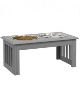 PawHut Raised Dog Bowls Pet Feeder Raised Elevated Stainless Steel Food Grey
