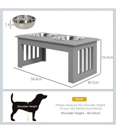 PawHut Raised Dog Bowls Pet Feeder Raised Elevated Stainless Steel Food Grey