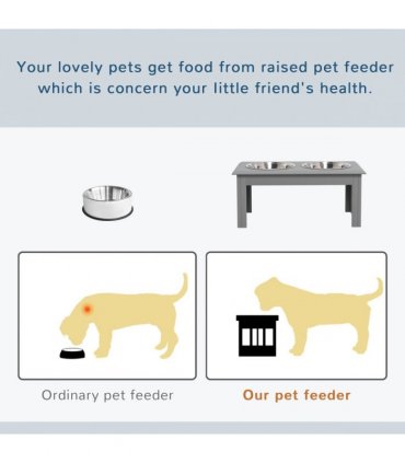 PawHut Raised Dog Bowls Pet Feeder Raised Elevated Stainless Steel Food Grey