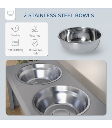 PawHut Raised Dog Bowls Pet Feeder Raised Elevated Stainless Steel Food Grey