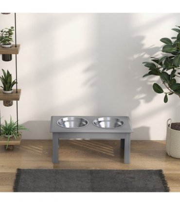 PawHut Raised Dog Bowls Pet Feeder Raised Elevated Stainless Steel Food Grey