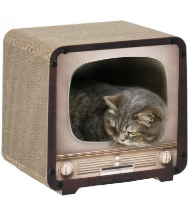 PawHut TV Shape Cat Scratching Board with Catnip, for Indoor Cats, Brown
