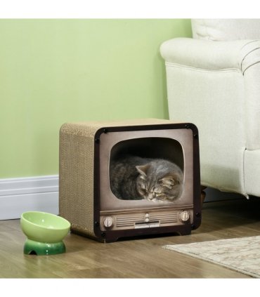 PawHut TV Shape Cat Scratching Board with Catnip, for Indoor Cats, Brown