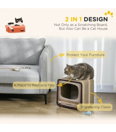 PawHut TV Shape Cat Scratching Board with Catnip, for Indoor Cats, Brown