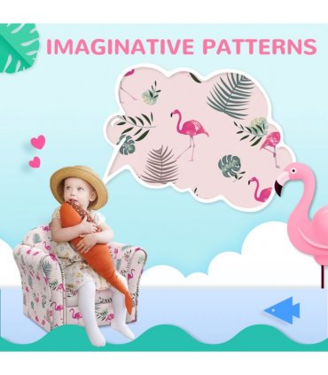 AIYAPLAY Kids Sofa Chair with Flamingo Design for Bedroom, Playroom, Pink