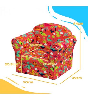 AIYAPLAY Kids Sofa Chair with Dinosaur Design for Bedroom, Playroom, Red