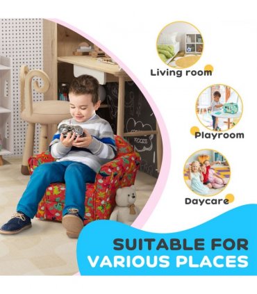 AIYAPLAY Kids Sofa Chair with Dinosaur Design for Bedroom, Playroom, Red