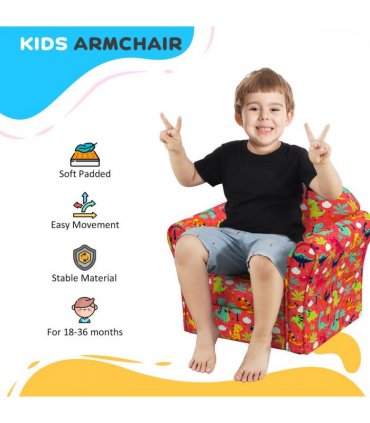 AIYAPLAY Kids Sofa Chair with Dinosaur Design for Bedroom, Playroom, Red