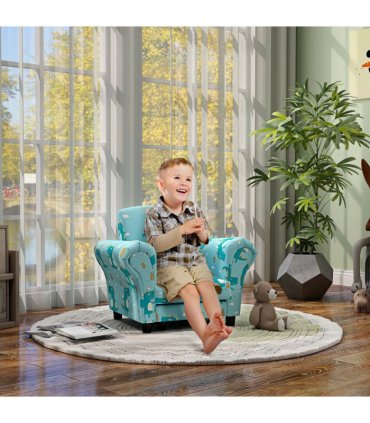 AIYAPLAY 2 Piece Kids Sofa Set with Dinosaur Design, for Nursery, Blue