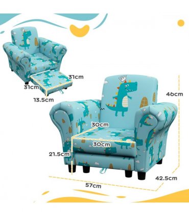 AIYAPLAY 2 Piece Kids Sofa Set with Dinosaur Design, for Nursery, Blue