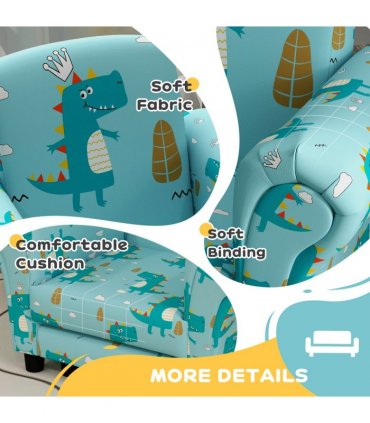 AIYAPLAY 2 Piece Kids Sofa Set with Dinosaur Design, for Nursery, Blue