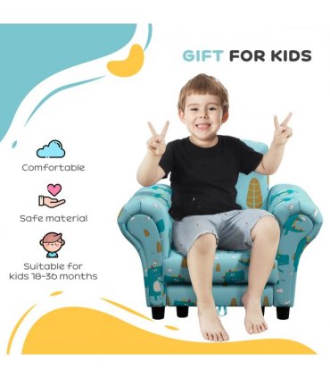 AIYAPLAY 2 Piece Kids Sofa Set with Dinosaur Design, for Nursery, Blue