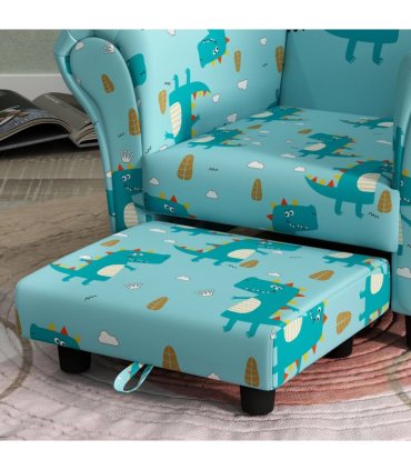 AIYAPLAY 2 Piece Kids Sofa Set with Dinosaur Design, for Nursery, Blue