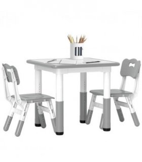AIYAPLAY 3 Pcs Height Adjustable Kids Table and Chair Set for Playroom - Grey