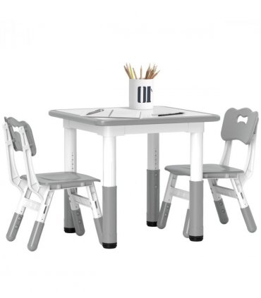 AIYAPLAY 3 Pcs Height Adjustable Kids Table and Chair Set for Playroom - Grey