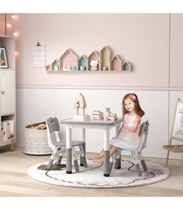 AIYAPLAY 3 Pcs Height Adjustable Kids Table and Chair Set for Playroom - Grey