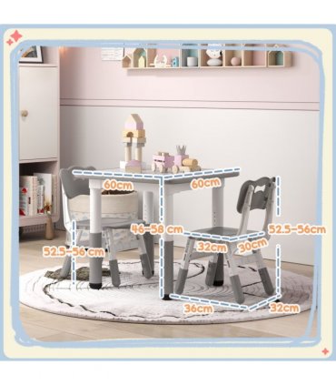 AIYAPLAY 3 Pcs Height Adjustable Kids Table and Chair Set for Playroom - Grey