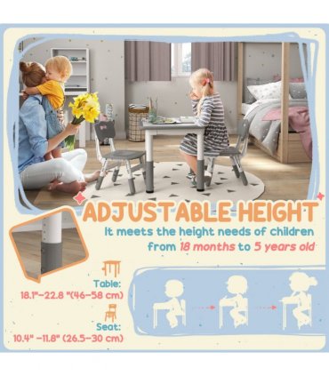 AIYAPLAY 3 Pcs Height Adjustable Kids Table and Chair Set for Playroom - Grey